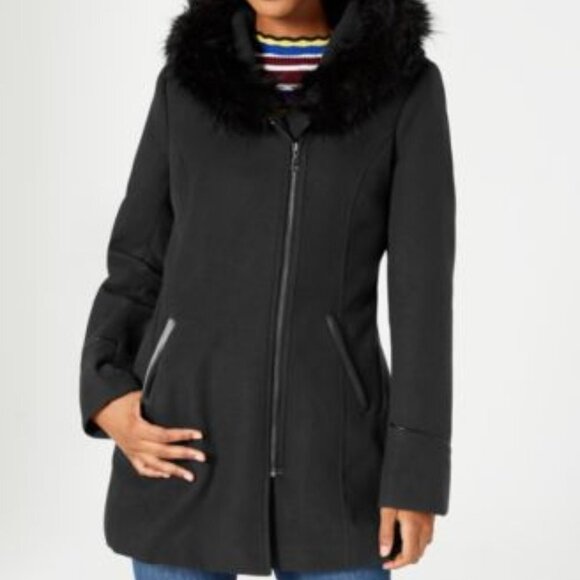 Maralyn & Me Coat XL Faux Fur Trim Asymmetrical Zipper F - Picture 8 of 8